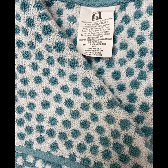 NEW Ditsy Dot 2 Reversible Bath Towels 30x 58 100% Cotton Teal/White - Picture 4 of 5
